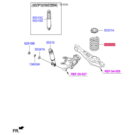 Пружина ходовой части 55350-2W320 Mobis - 553502W320 - схема с каталога 55350S, KEURPDM15 553502W320