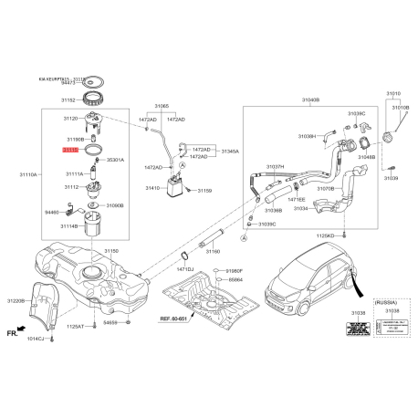 Прокладка датчик рівня палива 31115-2D000 Mobis - 311152D000 - схема з каталогу 31115, KEURPTA15 311152D000