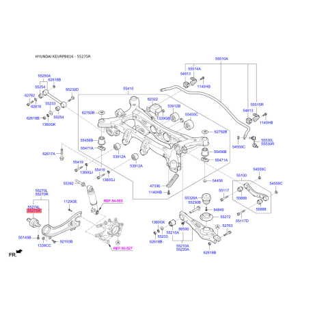 Сайлентблок заднего продольного рычага правый 55275-2W500 Mobis - 552752W500 - схема с каталога 55275R, KEURPB816 552752W500