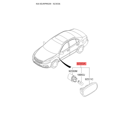 Фонарь указателя поворота 92303-3K000 Mobis - 923033K000 - схема с каталога 92303A, KEURPMG09 923033K000