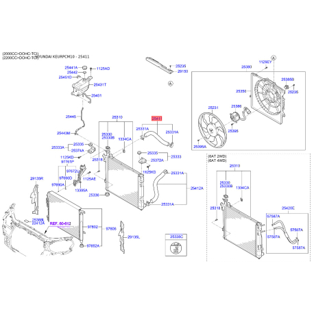 Шланг радіатора верхній 25411-2B700 Mobis - 254112B700 - схема з каталогу 25411, KEURPCM10 254112B700