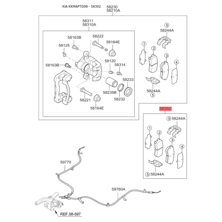 Колодки тормозные дисковые комплект 58302-1MA40 Mobis - 583021MA40 - схема с каталога 58302, KKMAPTD08 583021MA40