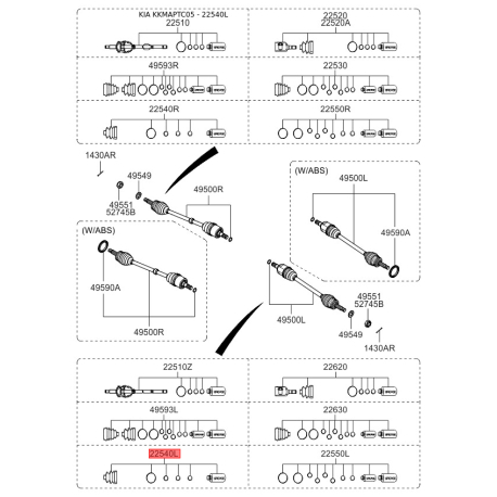 Чохол півосі (пильник) приводного валу лівий 49595-1G090 Mobis - 495951G090 - схема з каталогу 22540L, KKMAPTC05 495951G090