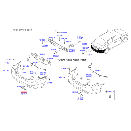 Ліхтар задній лівий 92405-3S000 Mobis - 924053S000 - схема з каталогу 92405F, KEURPGF10 924053S000