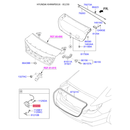 Замок крышки багажника 81230-C1010 Mobis - 81230C1010 - схема с каталога 81230, KHMAPE616 81230C1010