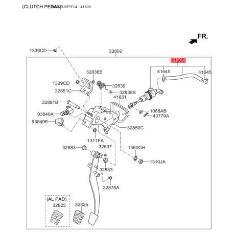 Циліндр зчеплення головний 41605-3S000 Mobis - 416053S000 - схема з каталогу 41605, KEURPTF14 416053S000