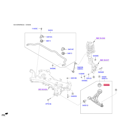 Сайлентблок рычага подвески нижний 54584-E6100 Mobis - 54584E6100 - схема с каталога 54584A, KKMAPA818 54584E6100
