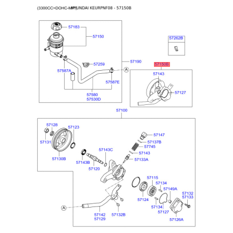 Кільце ущільнювача валу, насос гідропідсилювача 57150-2EA00 Mobis - 571502EA00 - схема з каталогу 57150B, KEURPNF08 571502EA00