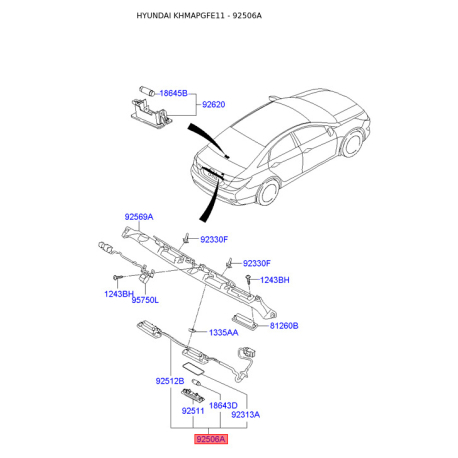 Фонарь освещения номерного знака 92501-3S131 Mobis - 925013S131 - схема с каталога 92506A, KHMAPGFE11 925013S131