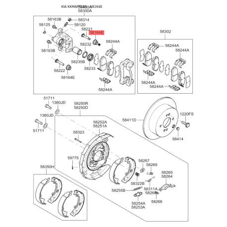 Чехол (пыльник) направляющей суппорта 58164-1G000 Mobis - 581641G000 - схема с каталога 58164E, KKMAPTC05 581641G000
