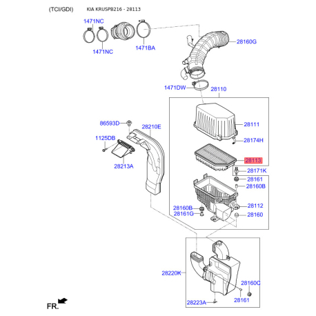 Фільтр повітряний 28113-B2000 Mobis - 28113B2000 - схема з каталогу 28113, KRUSPB216 28113B2000