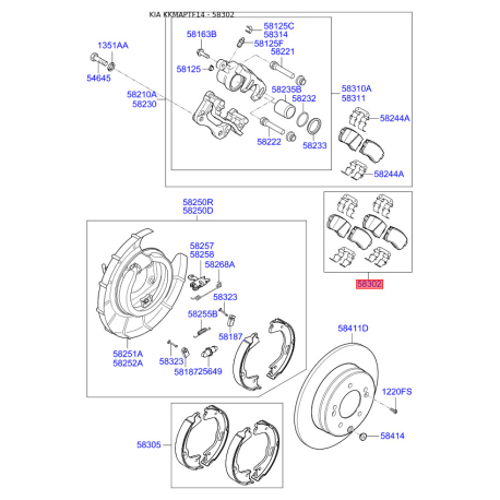 Колодки тормозные дисковые комплект 58302-3QA10 Mobis - 583023QA10 - схема с каталога 58302, KKMAPTF14 583023QA10