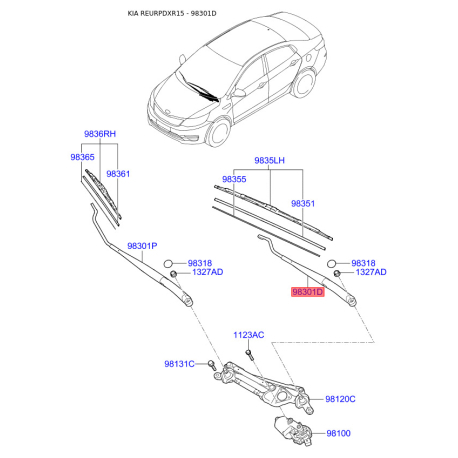 Рычаг стеклоочистителя 98310-1R000 Mobis - 983101R000 - схема с каталога 98301D, REURPDXR15 983101R000