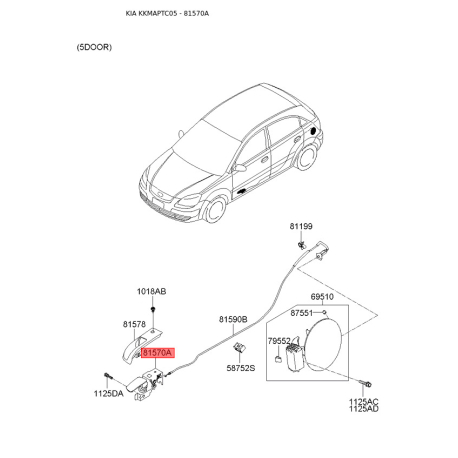Ручка керування, паливний кран 81570-1G000 Mobis - 815701G000 - схема з каталогу 81570A, KKMAPTC05 815701G000
