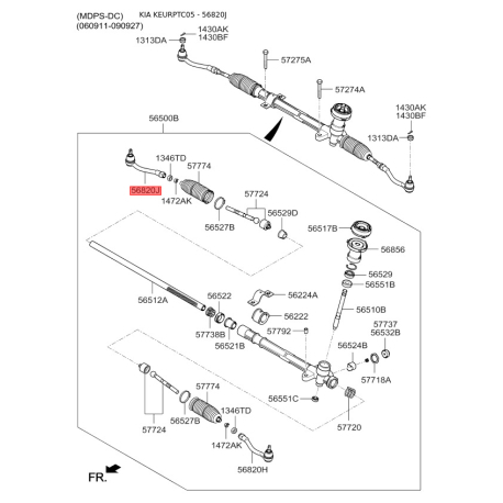 Наконечник кермової тяги правий 56820-1E900 Mobis - 568201E900 - схема з каталогу 56820J, KEURPTC05 568201E900