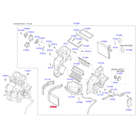 Радіатор пічки 97138-1R000 Mobis - 971381R000 - схема з каталогу 97123B, REURPDXR15 971381R000