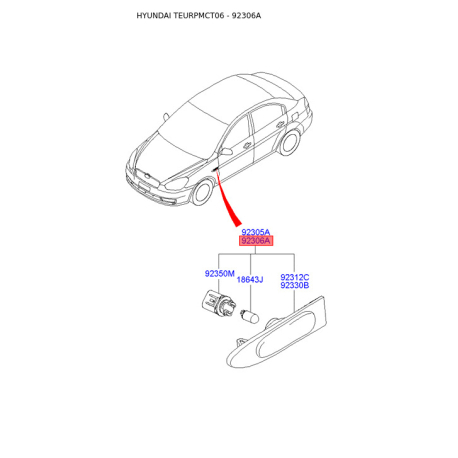 Бічний габаритний ліхтар правий 92304-1E000 Mobis - 923041E000 - схема з каталогу 92306A, TEURPMCT06 923041E000