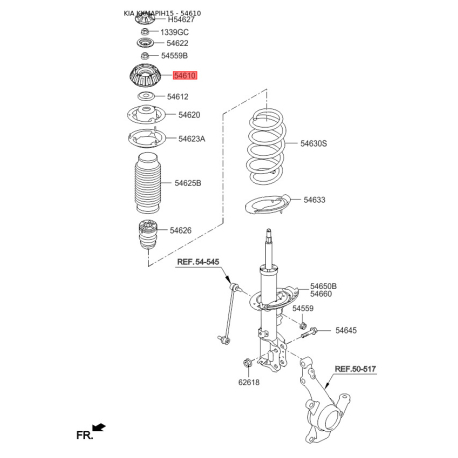 Опора стійки амортизатора 54611-1W000 Mobis - 546111W000 - схема з каталогу 54610, KKMAPIH15 546111W000