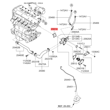 Прокладка термостату 25614-26100 Mobis - 2561426100 - схема з каталогу 25614, KKMAPTC05 2561426100