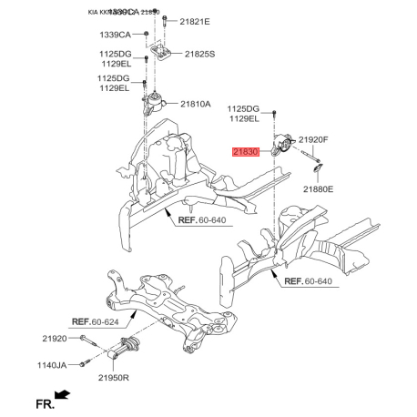 Подушка двигуна 21830-A7100 Mobis - 21830A7100 - схема з каталогу 21830, KKMAPA712 21830A7100