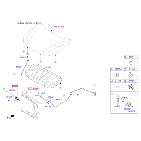 Замок капота 81130-F2010 Mobis - 81130F2010 - схема с каталога 81130, KRUSPF216 81130F2010