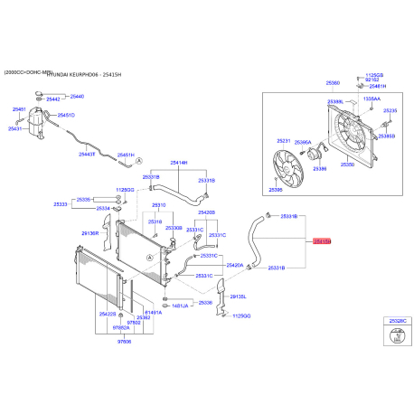 Шланг радіатора нижній 25415-2H001 Mobis - 254152H001 - схема з каталогу 25415H, KEURPHD06 254152H001