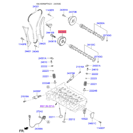 Шестерня, розподільний вал 24350-2E700 Mobis - 243502E700 - схема з каталогу 24350E, KKMAPTH23 243502E700