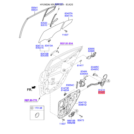 Замок дверей правий 81420-F2000 Mobis - 81420F2000 - схема з каталогу 81420, KRUSPF219 81420F2000