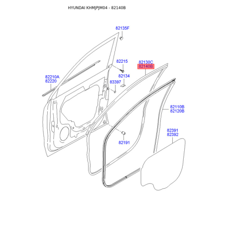 Уплотнитель (уплотнение) двери правый 82140-2E000 Mobis - 821402E000 - схема с каталога 82140B, KHMJPJM04 821402E000