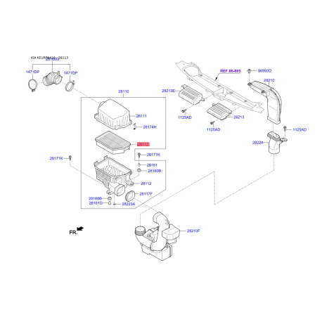 Фільтр повітряний 28113-3Z100 Mobis - 281133Z100 - схема з каталогу 28113, KEURPA416 281133Z100