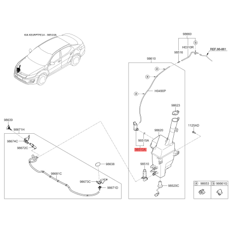 Насос бачка омивача 98510-2M500 Mobis - 985102M500 - схема з каталогу 98510A, KEURPTFE14 985102M500