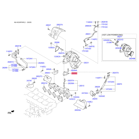 Прокладка, компрессор 28285-2F000 Mobis - 282852F000 - схема с каталога 28285, KEURPXM12 282852F000