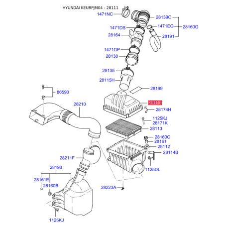 Фільтр повітряний 28111-2E260 Mobis - 281112E260 - схема з каталогу 28111, KEURPJM04 281112E260