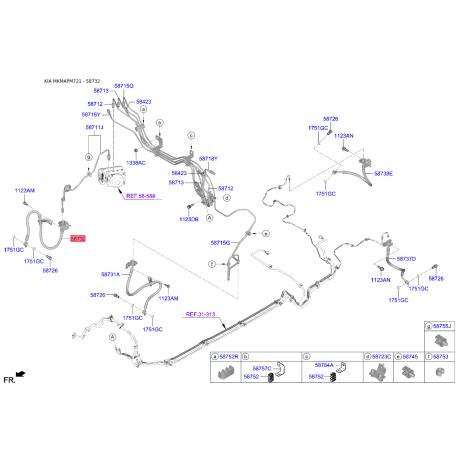 Шланг тормозной передний правый 58732-F2000 Mobis - 58732F2000 - схема с каталога 58732, MKMAPM721 58732F2000