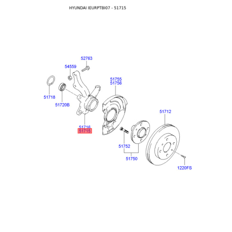 Поворотный кулак, подвеска колеса левый 51715-1C010 Mobis - 517151C010 - схема с каталога 51715, IEURPTBI07 517151C010