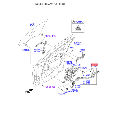 Замок дверей лівий 81310-2S000 Mobis - 813102S000 - схема з каталогу 81310, KHMAPTMF12 813102S000