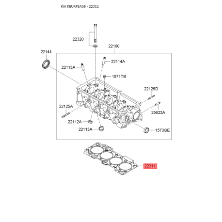 Прокладка головки 22311-02760 Mobis - 2231102760 - схема з каталогу 22311, KEURPSA08 2231102760