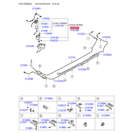 Фильтр топливный 31911-2F000 Mobis - 319112F000 - схема с каталога 31911B, KEURPLD06 319112F000