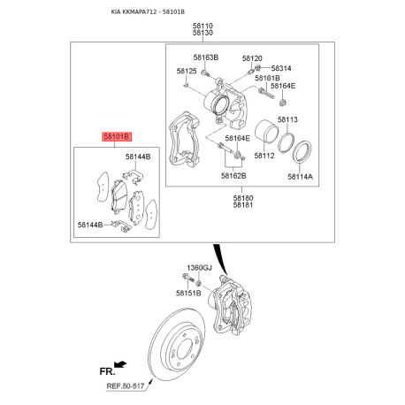 Колодки тормозные дисковые комплект 58101-A7A20 Mobis - 58101A7A20 - схема с каталога 58101B, KKMAPA712 58101A7A20