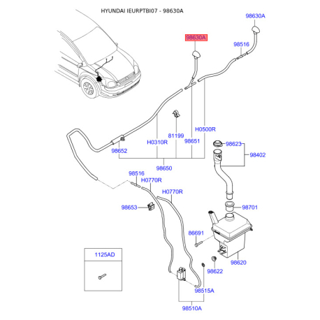 Форсунка (распылитель) омывателя ветрового стекла 98640-1C510 Mobis - 986401C510 - схема с каталога 98630A, IEURPTBI07 986401C510