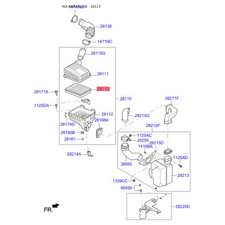 Фільтр повітряний 28113-2F000 Mobis - 281132F000 - схема з каталогу 28113, KKMAPLS06 281132F000