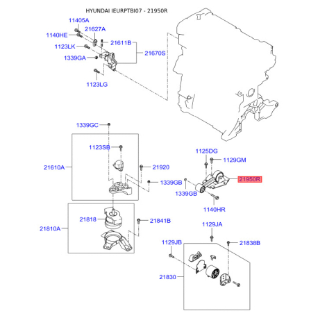 Подушка двигателя 21950-1C800 Mobis - 219501C800 - схема с каталога 21950R, IEURPTBI07 219501C800