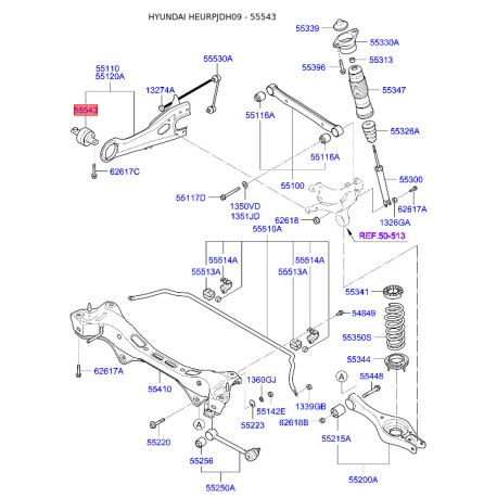 Сайлентблок рычага подвески 55543-2H000 Mobis - 555432H000 - схема с каталога 55543, HEURPJDH09 555432H000