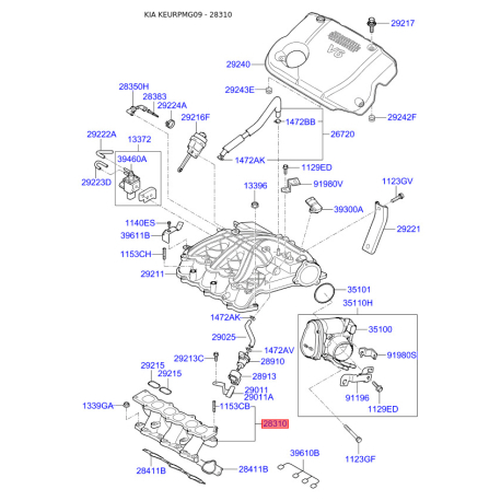 Колектор впускний 28310-2G010 Mobis - 283102G010 - схема з каталогу 28310, KEURPMG09 283102G010