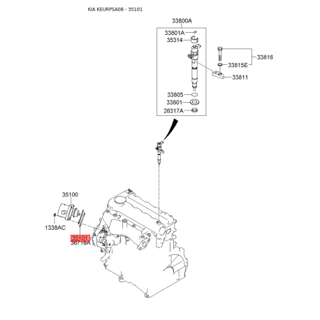 Прокладка впускного колектора 35150-2A000 Mobis - 351502A000 - схема з каталогу 35101, KEURPSA08 351502A000