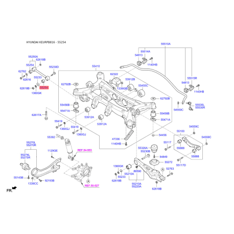 Сайлентблок тяги передньої поперечної внутрішній і зовнішній (задня підвіска) 55253-2W600 Mobis - 552532W600 - схема з каталогу 552532W600