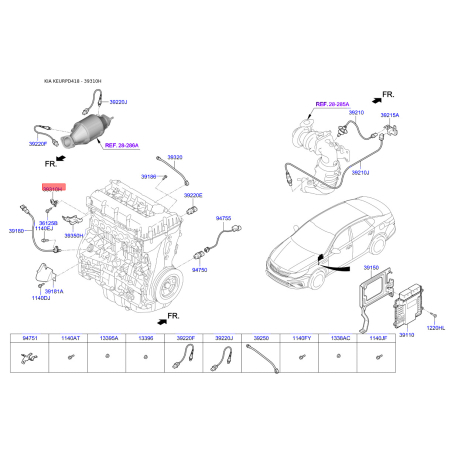 Датчик положення розподільного валу 39350-25010 Mobis - 3935025010 - схема з каталогу 39310H, KEURPD418 3935025010
