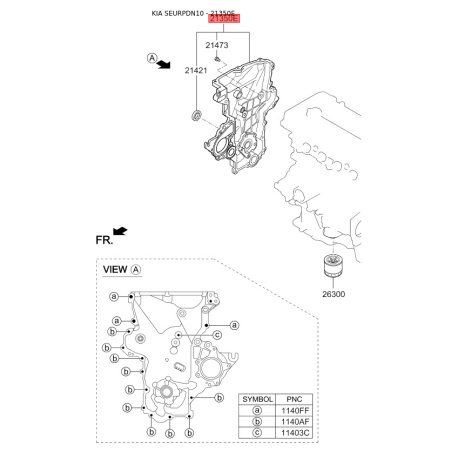 Крышка (фланец) цепи 21350-2A650 Mobis - 213502A650 - схема с каталога 21350E, SEURPDN10 213502A650