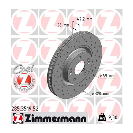 Диск тормозной Zimmermann - 285.3519.52 - изображение №1 285.3519.52