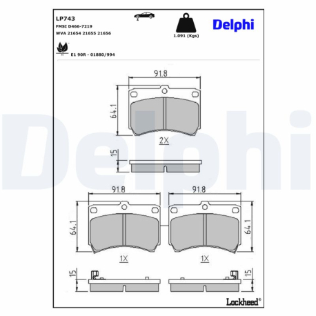 Колодки тормозные дисковые комплект Delphi - LP743 - изображение №1 LP743